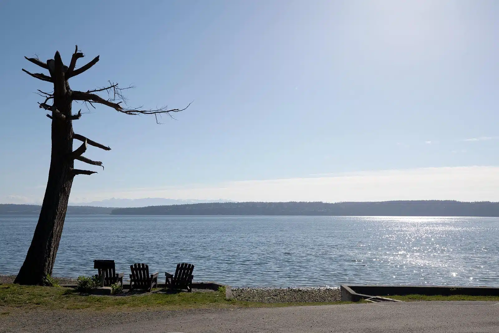 Camano Island beach with a view of the puget sound and Whidbey Island
