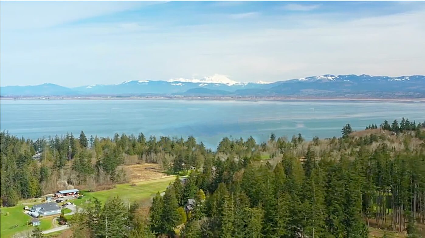 DRONE PHOTO OF SKAGIT BAY ON THE NORTH SIDE OF CAMANO ISLAND