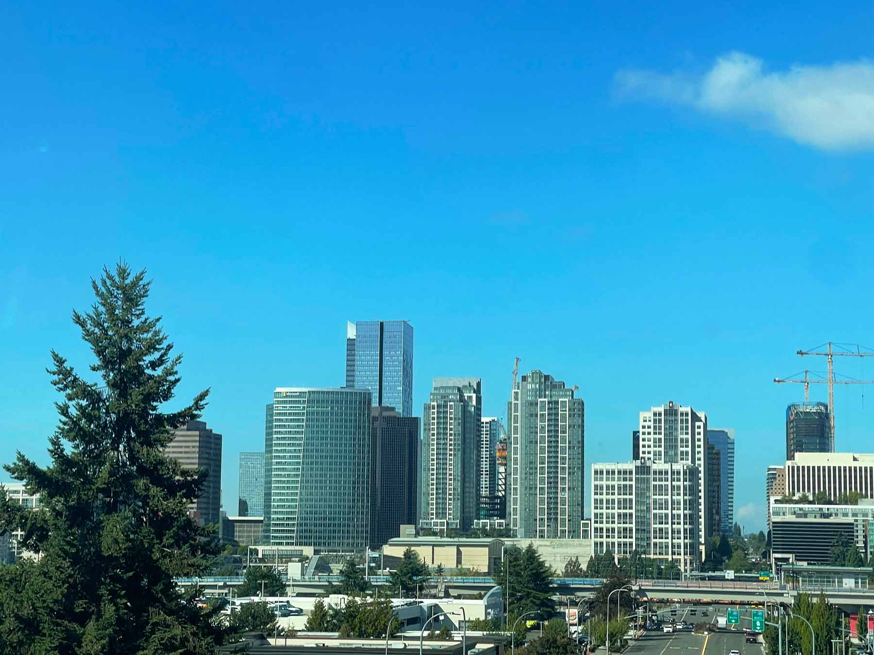 City of Bellevue Washington downtown skyline on sunny day