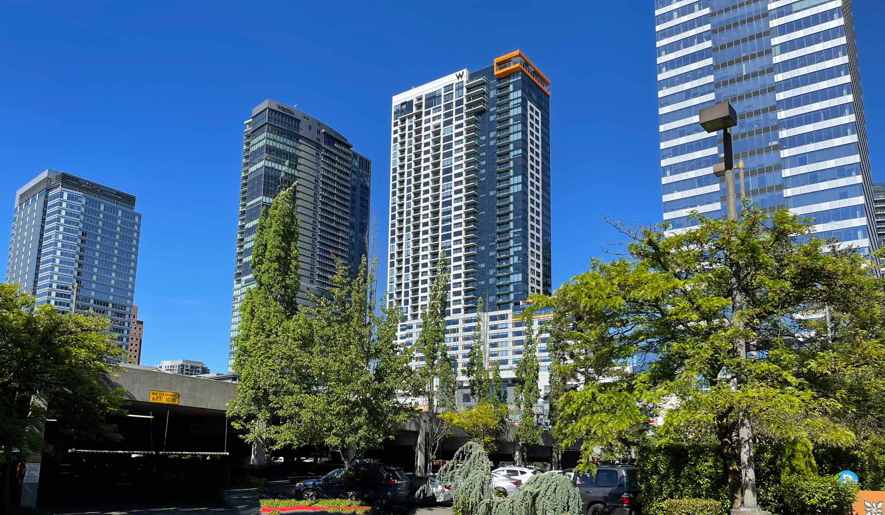 Downtown Bellevue skyline from the Bellevue square parking lot