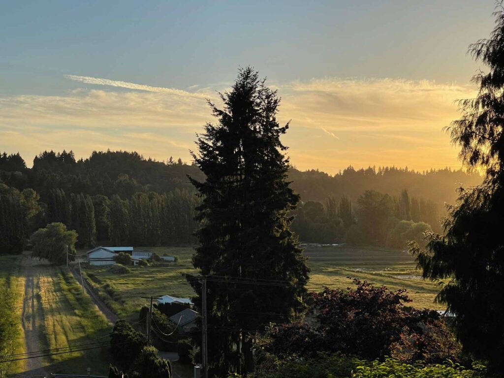 Sammamish river valley in Woodinville at sunset from the Tolt pipeline trail.