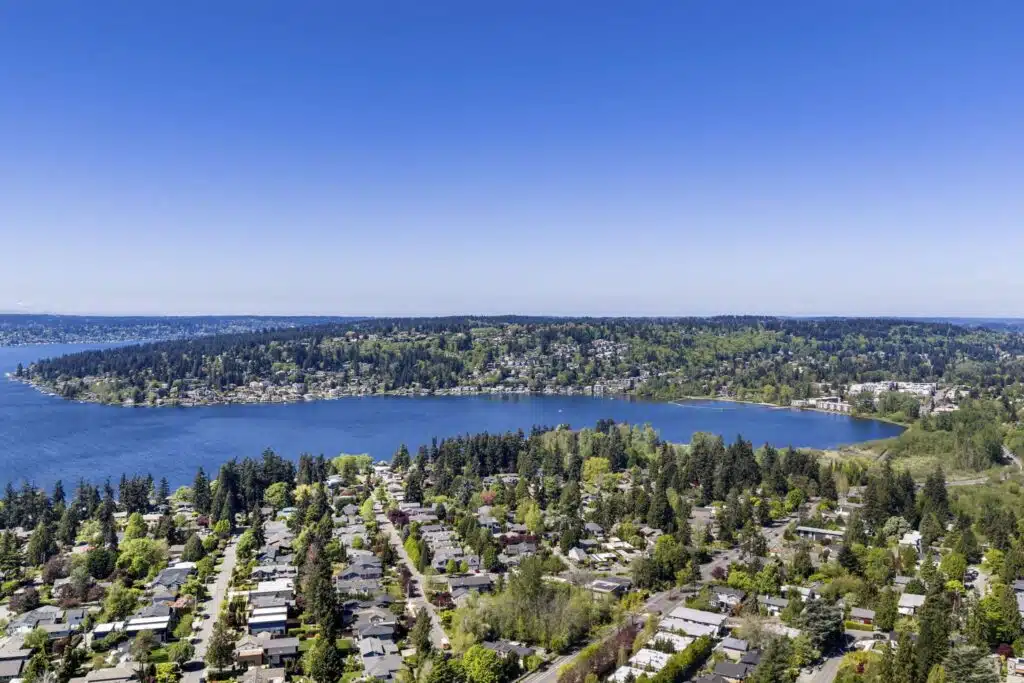 Aerial view of East of Market — Kirkland real estate near Lake Washington.